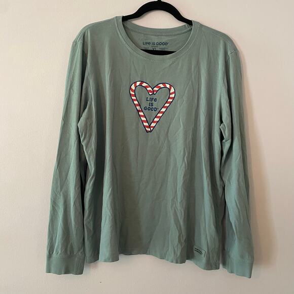 Life Is Good Women's size XL Blue Candycane Holiday Long Sleeve Crusher Tee - Picture 1 of 9